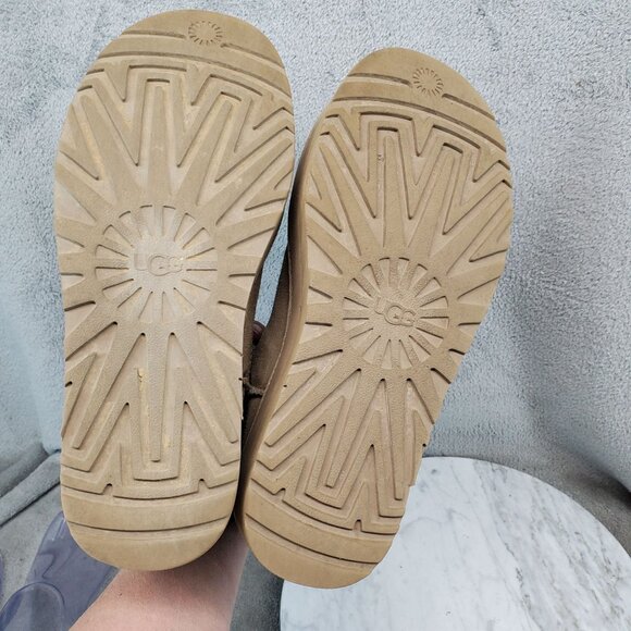 Ugg Shoes Womens Size 8 Tan Suede Ultra Mini Platform Shearling Boots *Read* - Picture 9 of 13